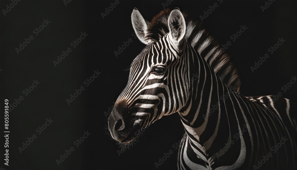 a black and white photo of a zebra standing in the middle of a studio ...