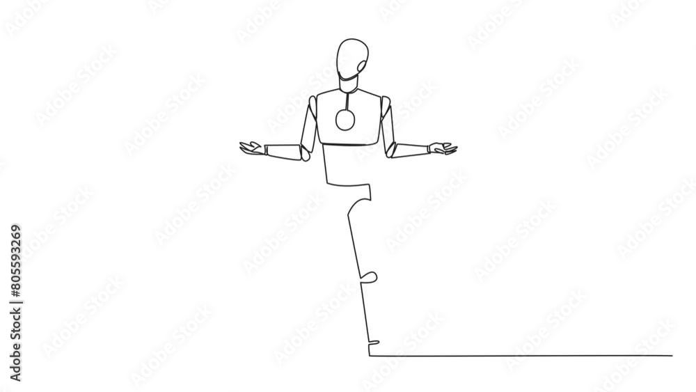 Animation of continuous line drawing smart robot standing straight with ...