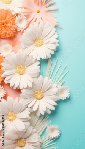 White and Orange Flowers on Blue Background