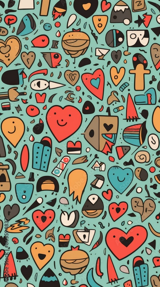 Naklejka premium Colorful Hearts Scattered on Blue Background
