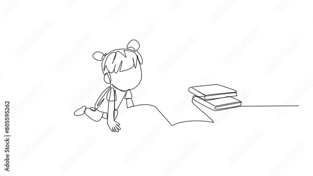 Self drawing animation of one line drawing girls reading books happily. Good reading interest. Really enjoy reading story books. Reading everywhere. Book festival concept. Full length animated Self drawing animation of one line drawing girls reading books happily. Good reading interest. Really enjoy reading story books. Reading everywhere. Book festival concept. Full length animated