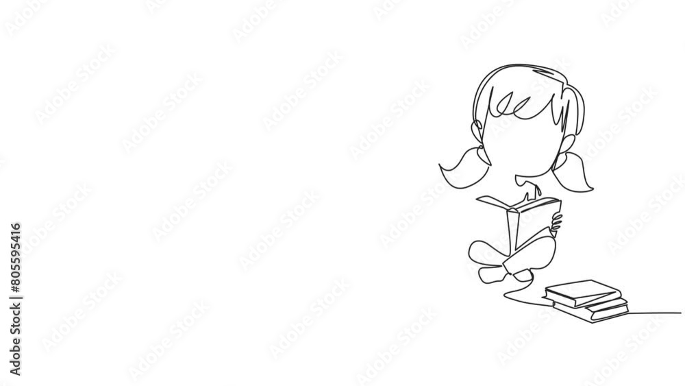 Animation of single line drawing girl who really likes reading. Everyday one book is read. Good habit. There is no day without reading a book. Continuous line self drawing animated. Full length motion Animation of single line drawing girl who really likes reading. Everyday one book is read. Good habit. There is no day without reading a book. Continuous line self drawing animated. Full length motion