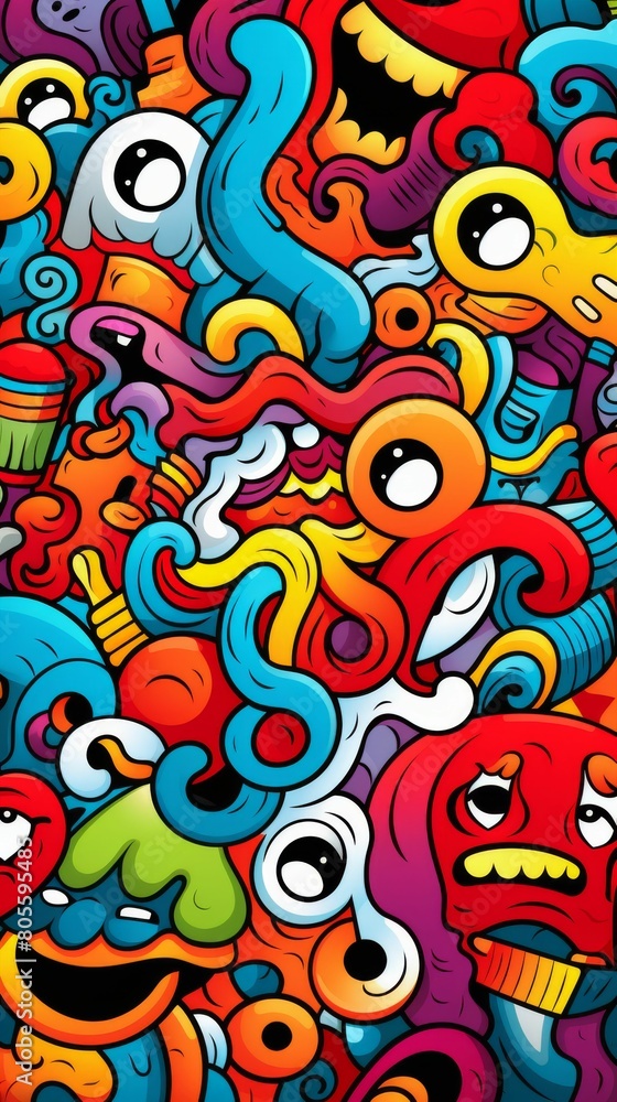 Colorful Cartoon Faces on Black Background
