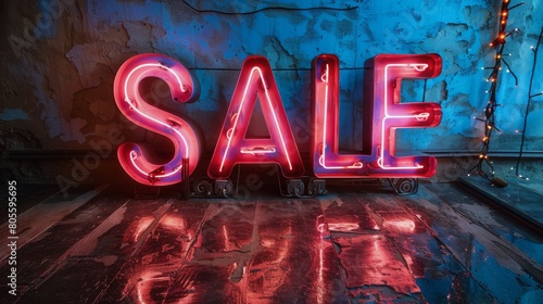 Neon Sale Sign on Brick Wall