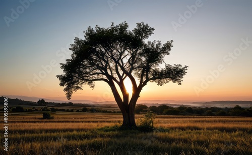 professional photograph of single tree in sunset