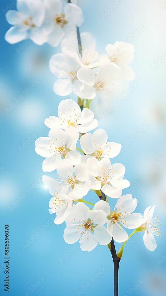 Branch of White Flowers Against Blue Sky