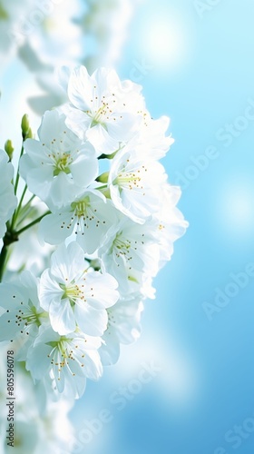 White Flowers on Blue Background