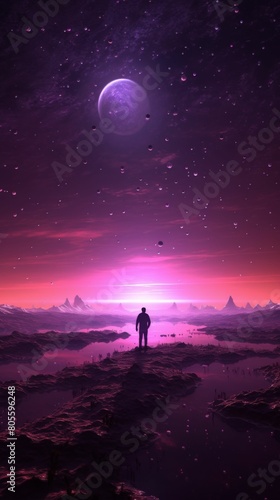 Man Standing on Mountain Under Purple Sky