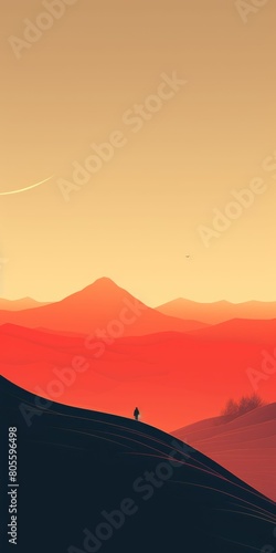 Person Standing on Hill at Sunset