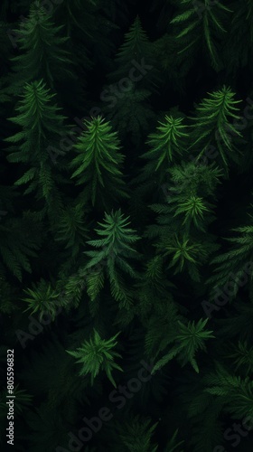 Abundant Green Leaves on Black and Green Background