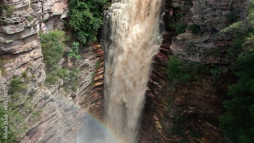 Waterfall Cachoeira Buracao at Chapada Diamantina National Park in Brazil. Aerial view photo