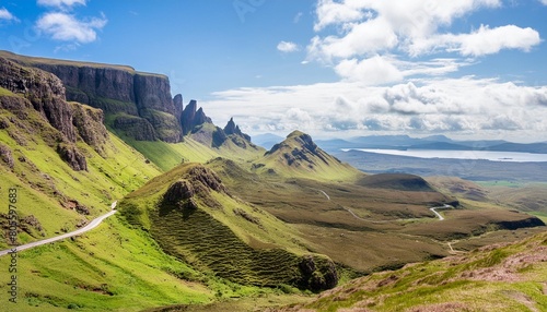 scotland landscape mountain panorama at the quiraing on the isle of skye scotland uk