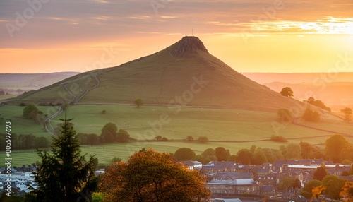 chrome hill seen from parkhouse hill in peak district uk during sunset photo