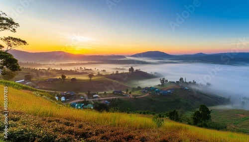 the beautiful of the natural and the mist environment during sunrise and sunset at khao takhian ngo view point khao kho district phetchabun province in thailand photo