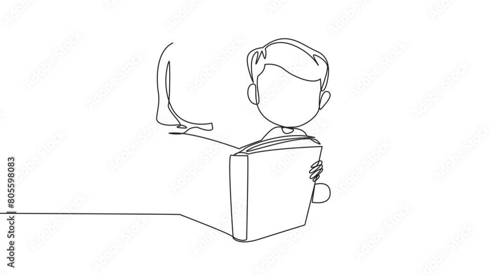 Self drawing animation of one line drawing kids sitting and reading a ...