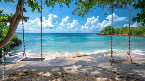 Swing Hanging From Rope on Beach © olegganko