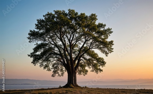 professional photograph of single tree in sunset