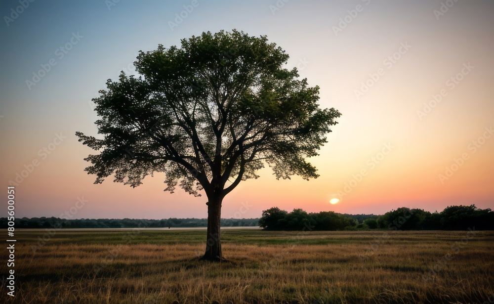 Fototapeta premium professional photograph of single tree in sunset