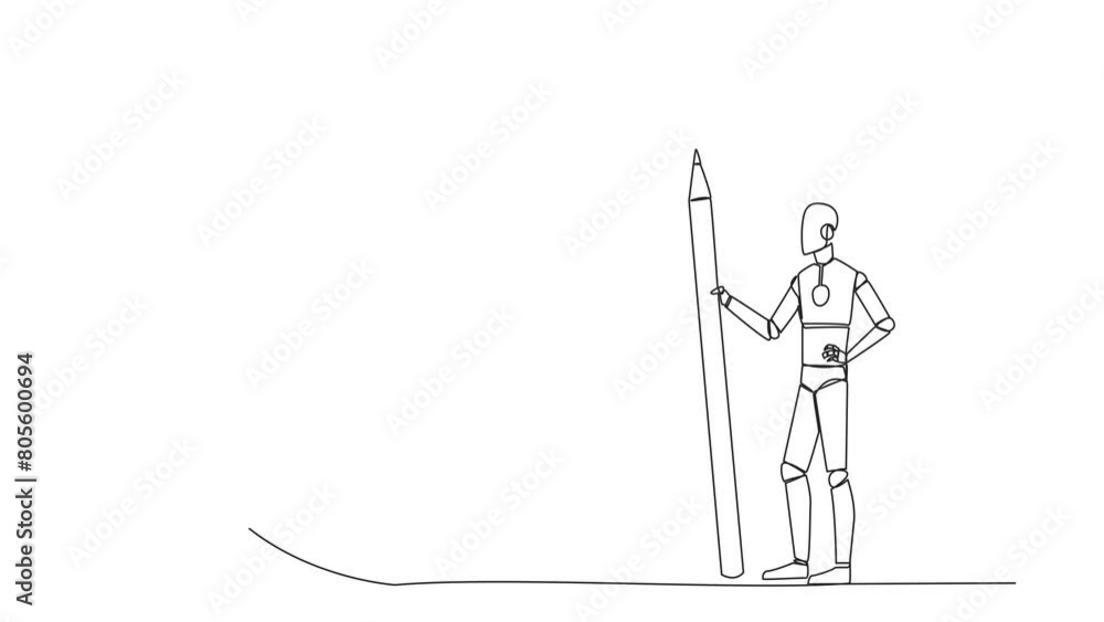 Animated self drawing of single continuous line drawing robot stands ...