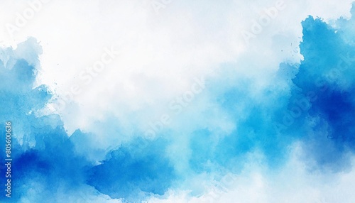 blue watercolor border on white background gradient texture and color in cloudy sky or foggy haze design clouds or smoke painting photo