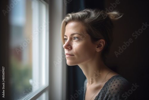 Free Download A woman with short hair is looking out the window - GFXLoad