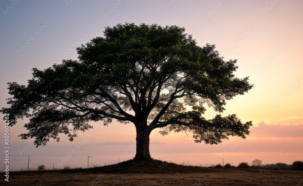 professional photograph of single tree in sunset