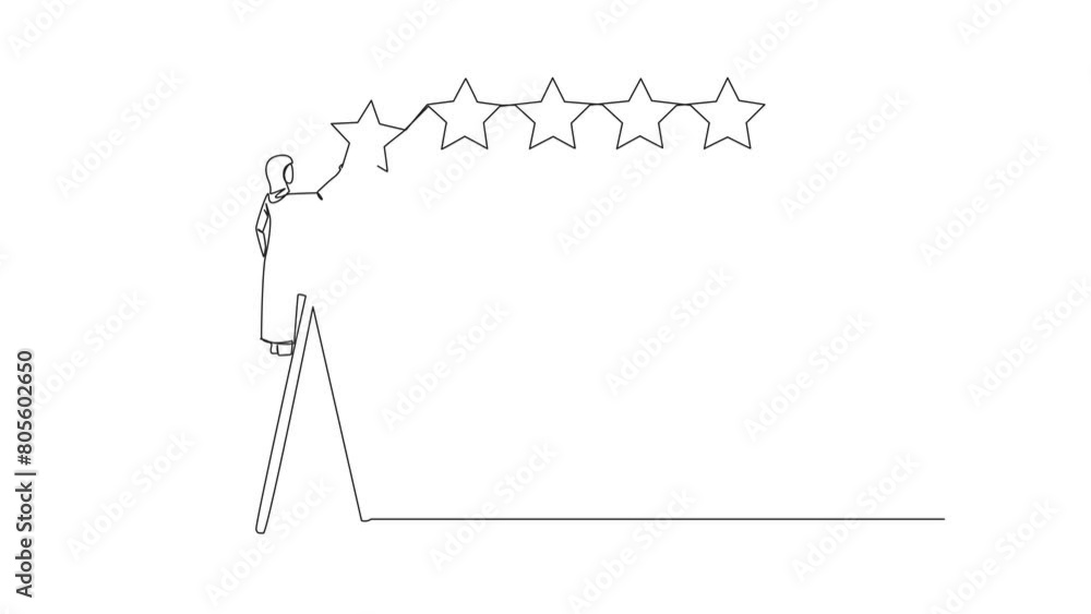 Animation of one line drawing of continuous one line drawing young Arabian woman climbs ladder carry 1 star, making it 5 stars in row. Give very good recommendation to the seller. Full length motion Animation of one line drawing of continuous one line drawing young Arabian woman climbs ladder carry 1 star, making it 5 stars in row. Give very good recommendation to the seller. Full length motion