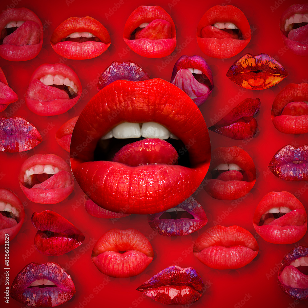 Sensual lips. Lips and mouth. Female lip in red background. Woman lips. Sensual lips. Lips and mouth. Female lip in red background. Woman lips.