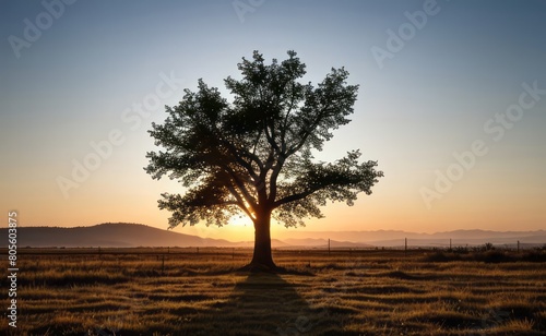 professional photograph of single tree in sunset