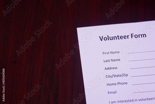 a Volunteer form for Non Governmental Organization NGO on a table photo