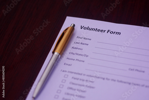 Close shot of a Volunteer form for Non Governmental Organization NGO office photo