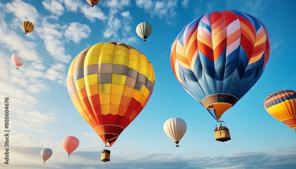 Fototapeta premium Colorful hot air balloons soaring in sky