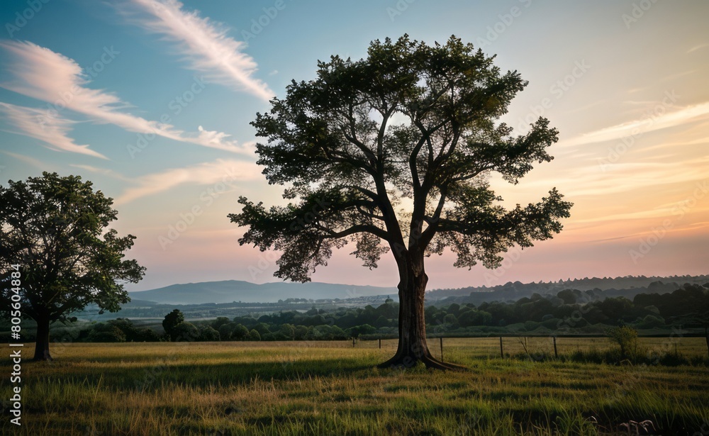 professional photograph of single tree in sunset