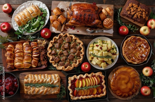 Diverse Spread of Food on Table