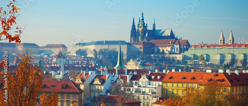 Majestic Prague Castle stands tall, dominating the cityscape with its breathtaking architecture and history.