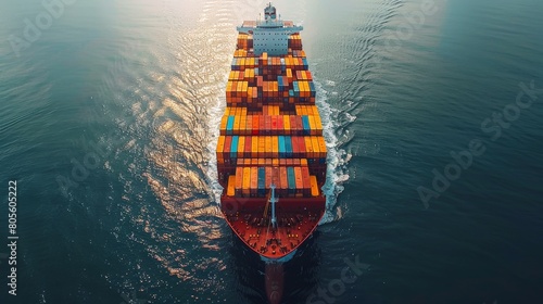 Large Container Ship in the Middle of the Ocean