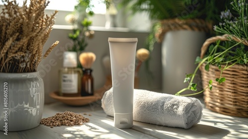 White Vase on Counter Next to Plants