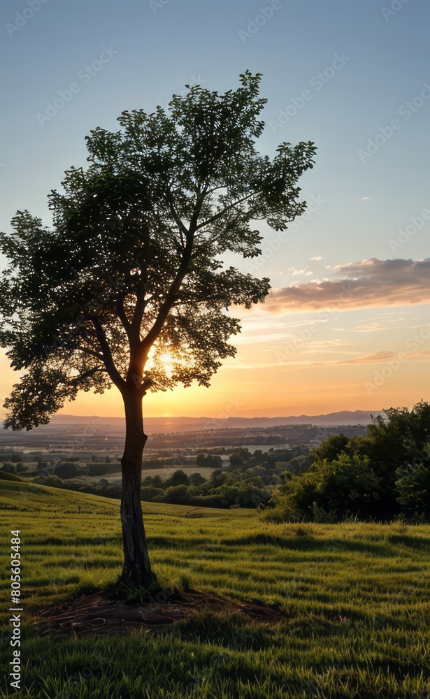 professional photograph of single tree in sunset