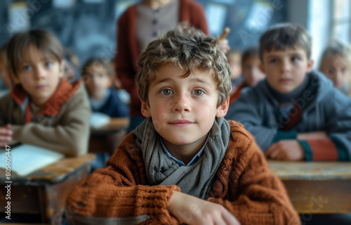 Group of Children Sitting at Desks in a Classroom