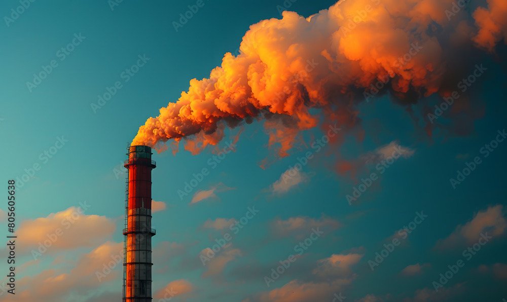 Obraz premium Coal Fossil Fuel Power Plant Smokestacks Emit Carbon Dioxide Pollution