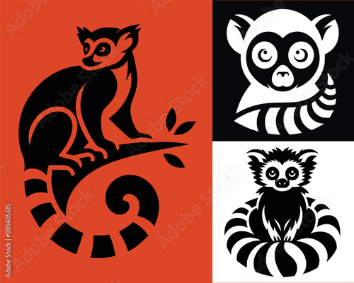 Ring tailed lemur Icon on White Background Simple Vector Illustration. set of funny cartoon animals. lemur logo icon designs. adobe vector