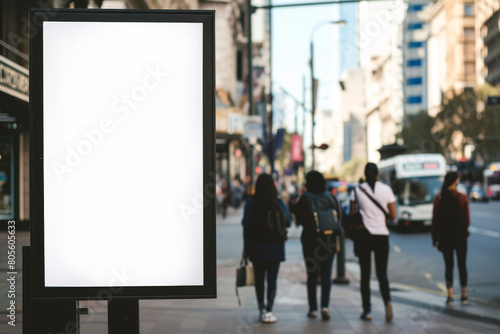 Mockup. Blank white vertical advertising poster billboard standing in city Digital screen display lightbox for advertising or information in modern city street