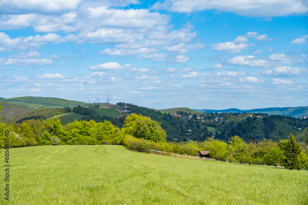summer mountains green grass and blue sky landscape. Czech