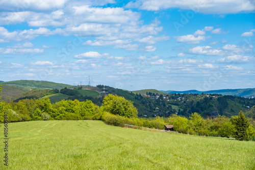 summer mountains green grass and blue sky landscape. Czech