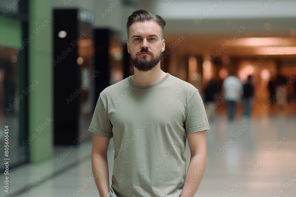 Fototapeta premium A man with a beard stands in a mall