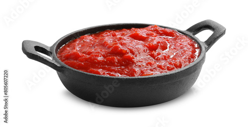 Homemade tomato sauce in bowl isolated on white