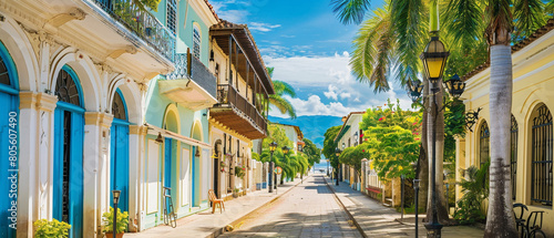 Stunning Spanish colonial architecture in the Dominican Republic, featuring intricate details and vibrant colors. photo