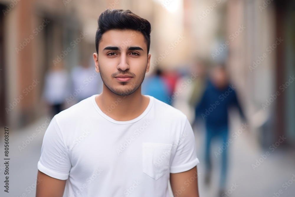 A man with a beard and a white shirt is standing in front of a wall A man with a beard and a white shirt is standing in front of a wall