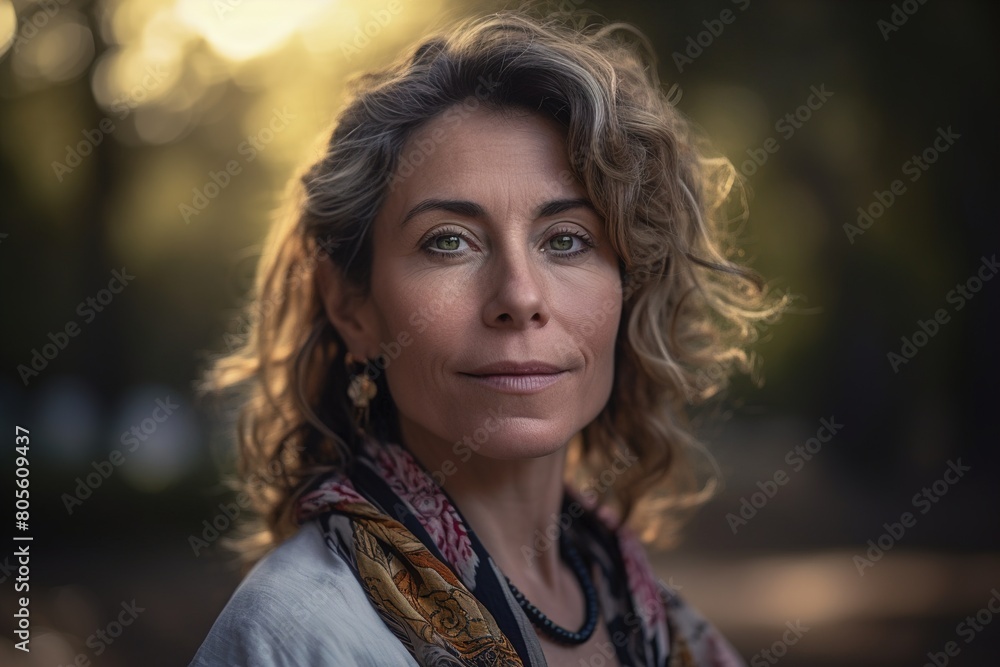 A woman with a scarf around her neck and a necklace around her neck A woman with a scarf around her neck and a necklace around her neck