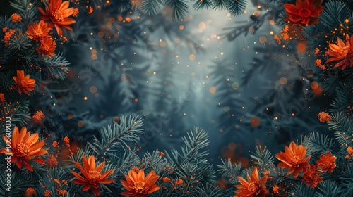Dense Forest Abloom With Orange Flowers photo